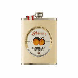 Edelstahl-Flachmann mit Marillen Schnaps 40 % vol.