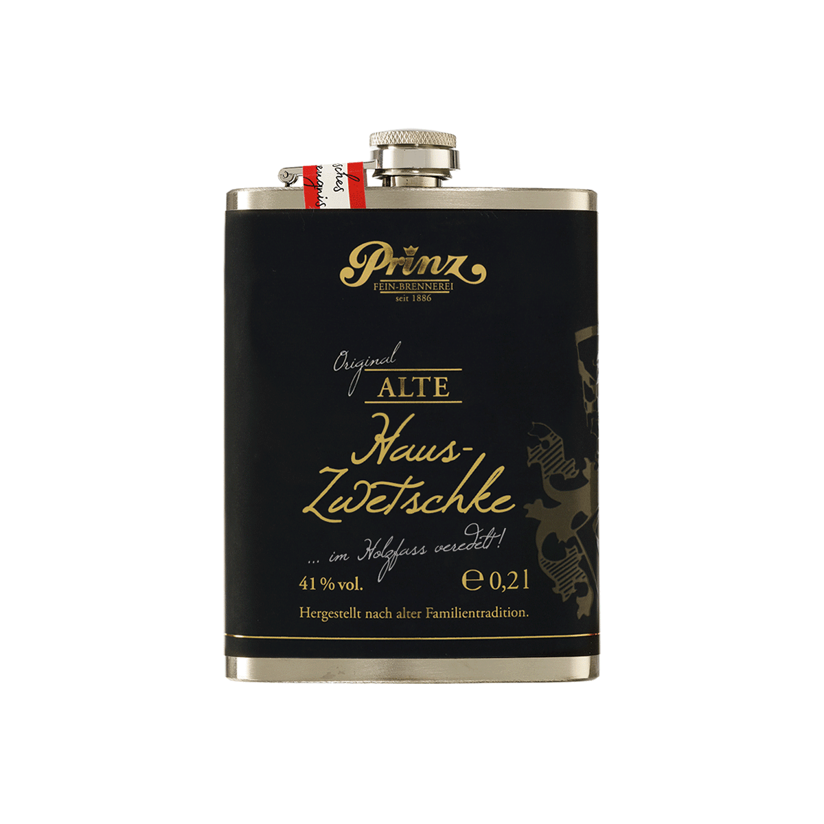 Edelstahl-Flachmann Alte Haus-Zwetschke 41% vol 1 Edelstahl-Flachmann Alte Haus-Zwetschke 41% vol